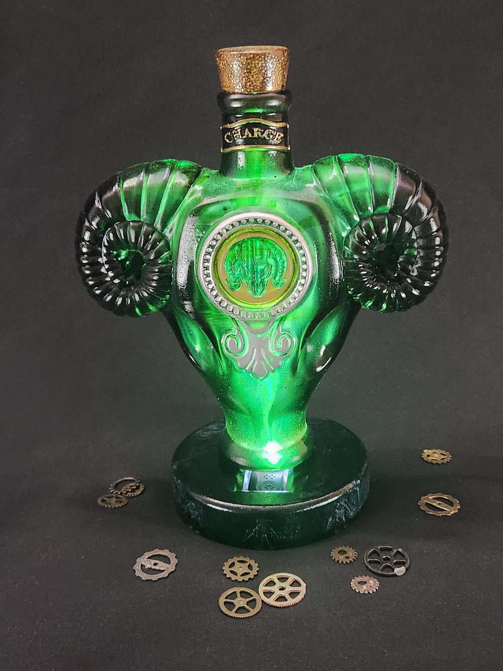 Charge Vigor Bottle – Hand Painted Fantasy Gaming Decor, Steampunk Prop, Large Desktop Collectible