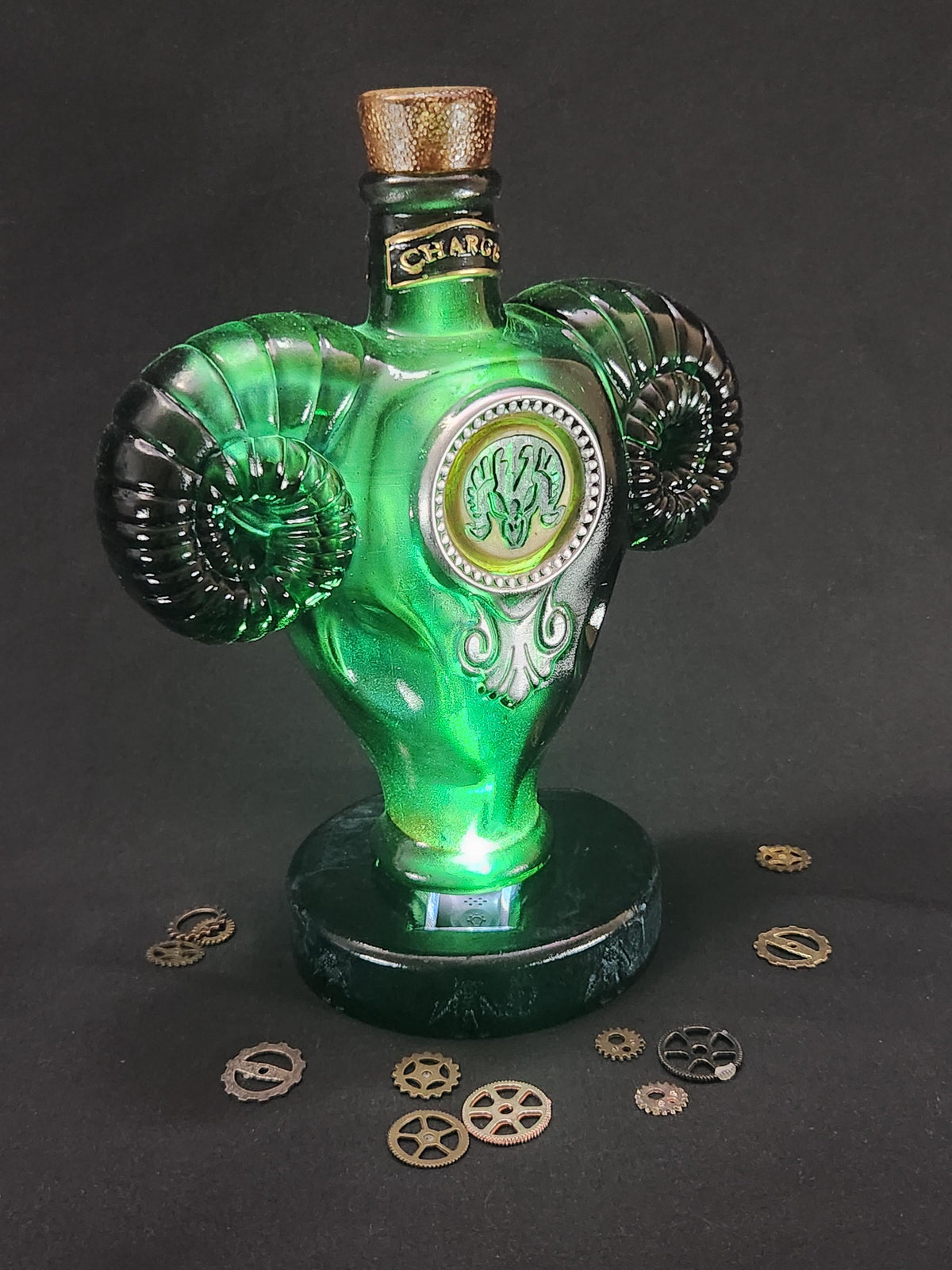 Charge Vigor Bottle – Hand Painted Fantasy Gaming Decor, Steampunk Prop, Large Desktop Collectible