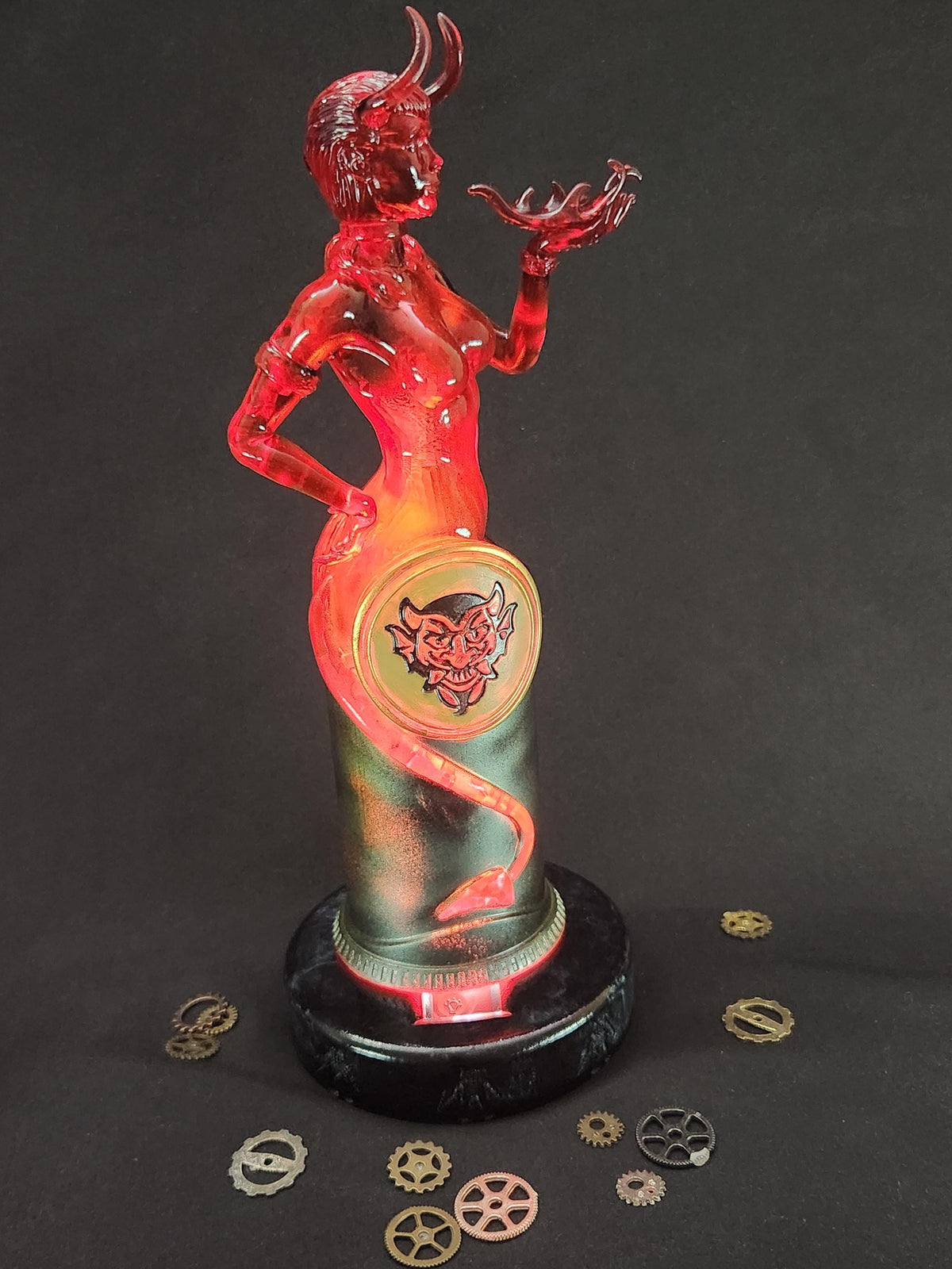 Devil’s Kiss Vigor Bottle – Hand Painted Fantasy Gaming Decor, Steampunk Alchemy Prop, Large Collectible