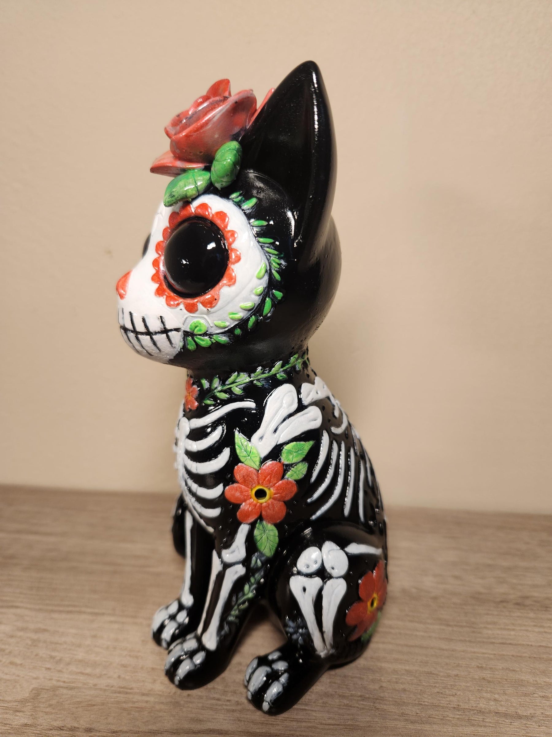 Sugar Skull Cat -  Day of the Dead Resin Figure