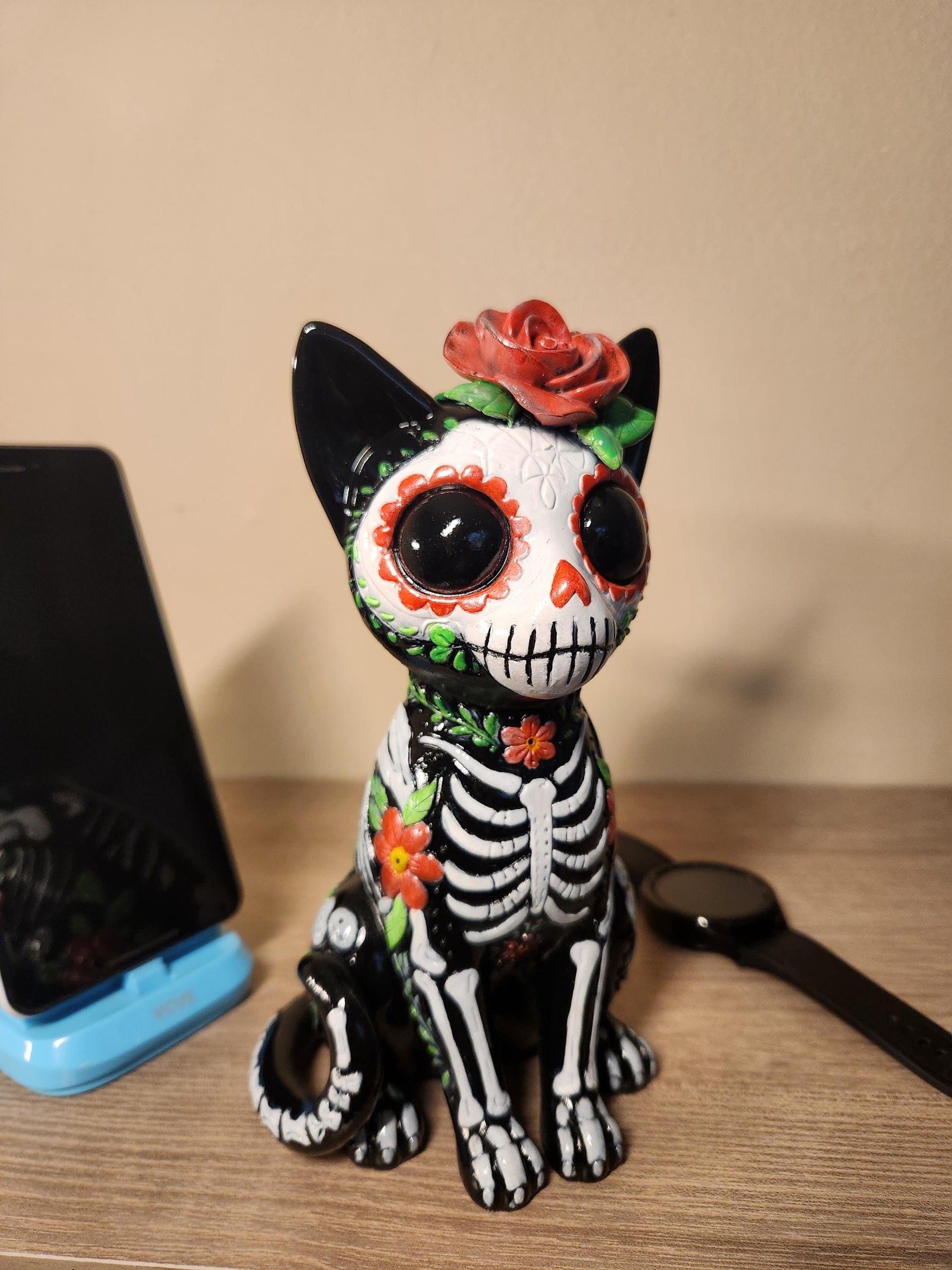 Sugar Skull Cat -  Day of the Dead Resin Figure