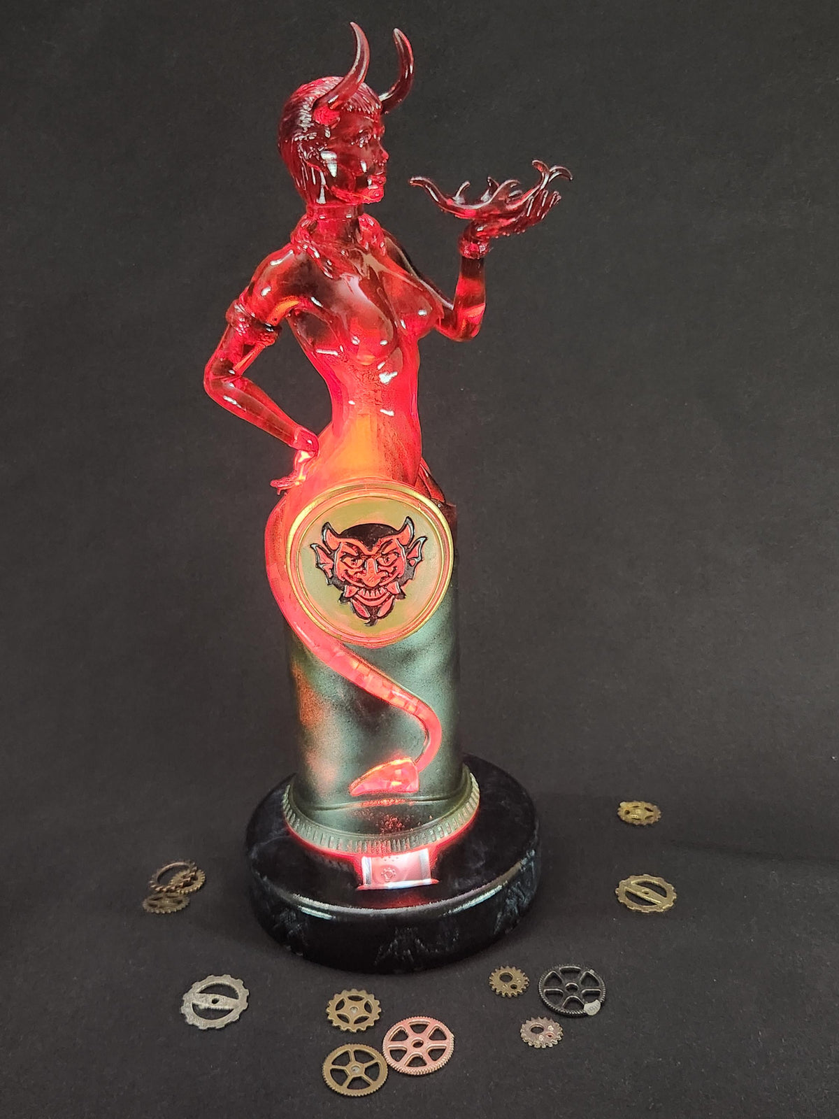 Devil’s Kiss Vigor Bottle – Hand Painted Fantasy Gaming Decor, Steampunk Alchemy Prop, Large Collectible