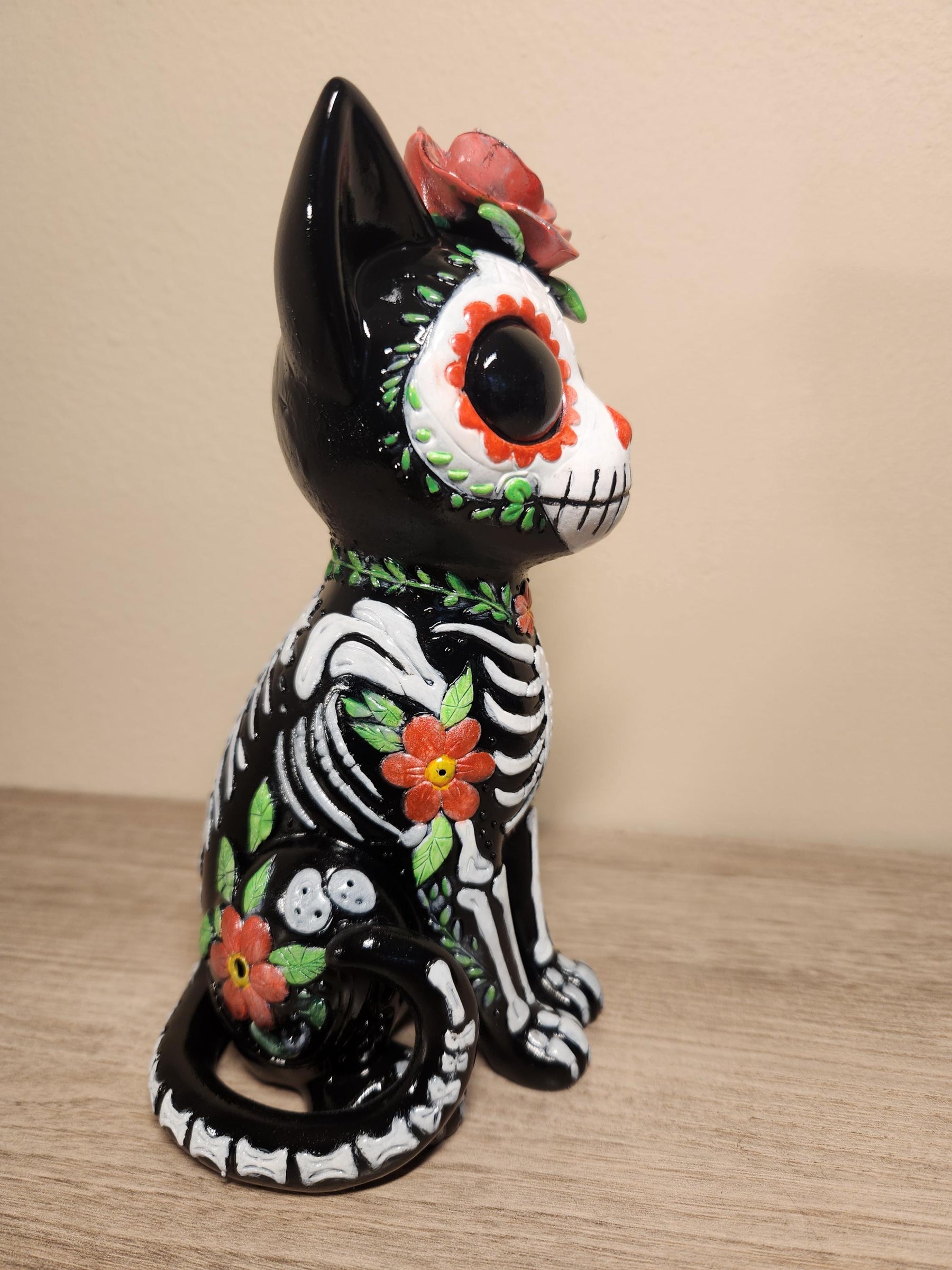 Sugar Skull Cat -  Day of the Dead Resin Figure