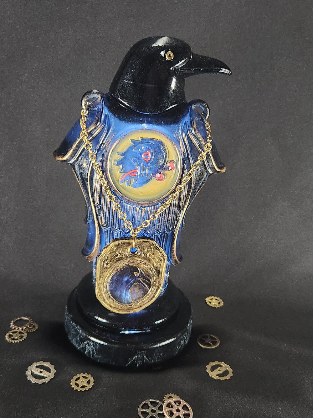 Hand-Painted Crow Vigor Bottle – Fantasy Gaming Decor, Steampunk Alchemy Prop, RPG Shelf Collectible
