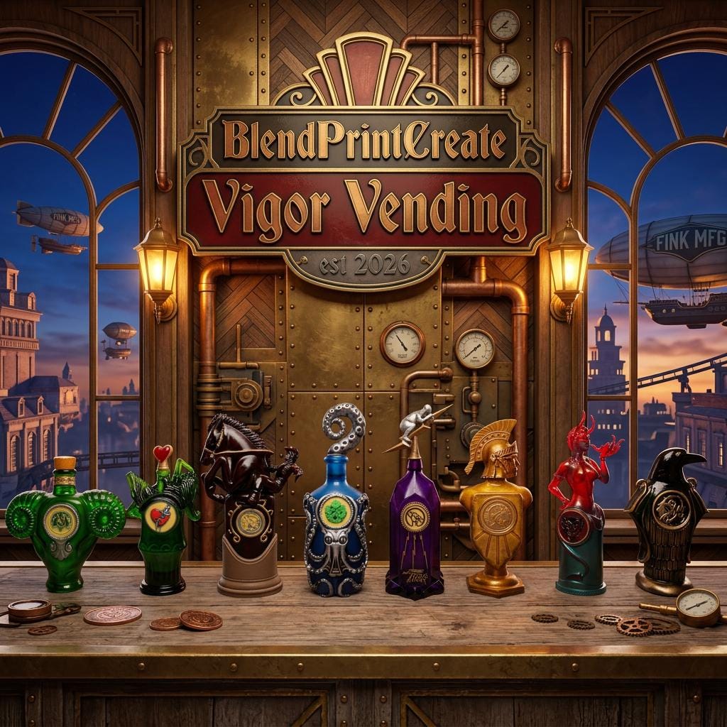 Charge Vigor Bottle – Hand Painted Fantasy Gaming Decor, Steampunk Prop, Large Desktop Collectible