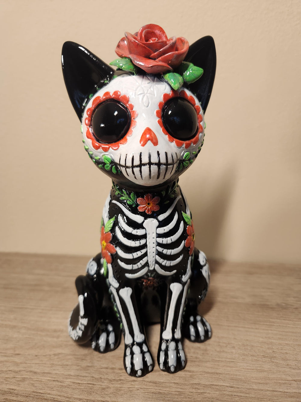 Sugar Skull Cat -  Day of the Dead Resin Figure